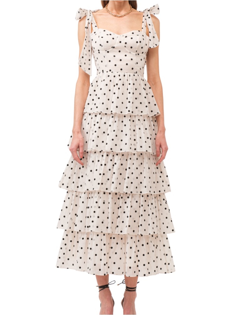 Sofie the Label White Polka Dot Ruffle Dress with Shoulder Ties Size Small